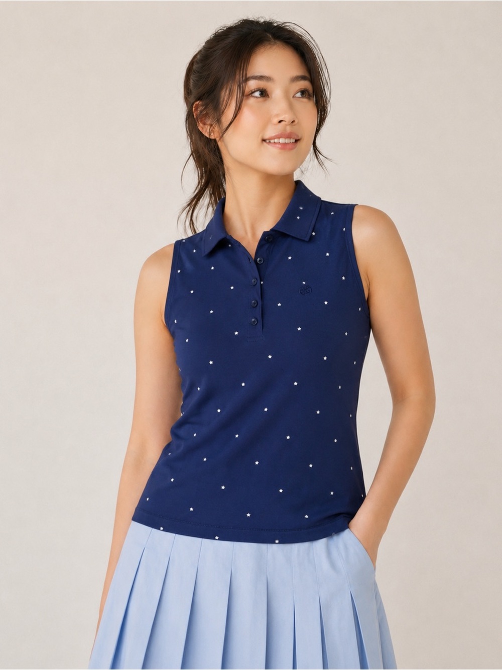G/FORE Womens Stars Sleeveless Golf Polo Navy Blue